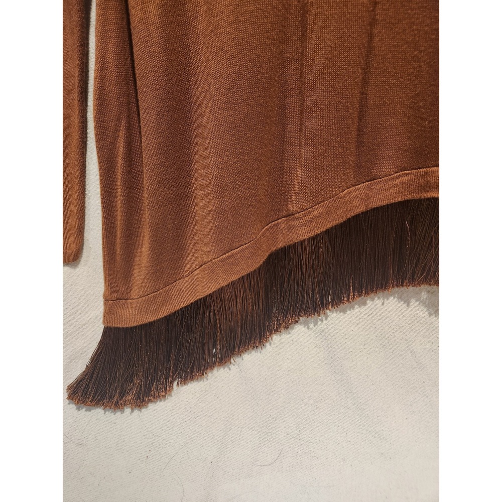 Chicos Copper Knit Asymmetrical Fringe Sweater Large 12/14 Boho Chic Western - Picture 3 of 7
